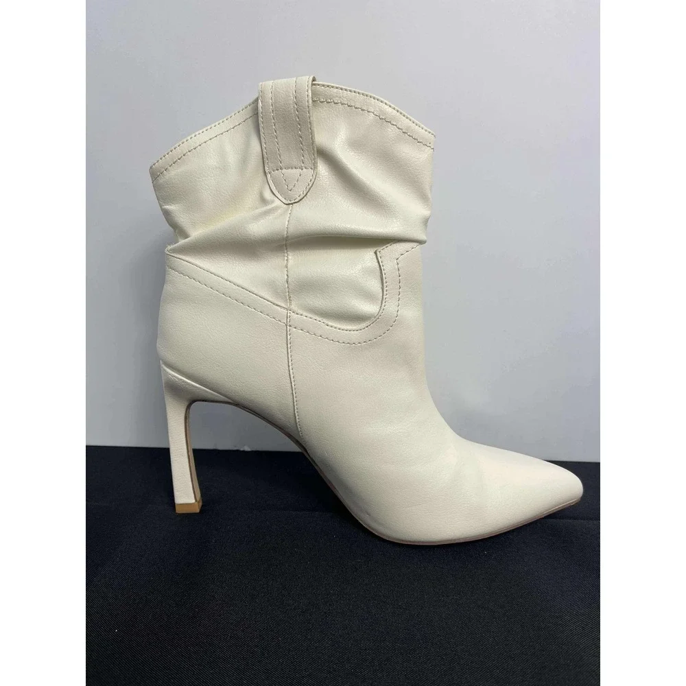 Women's White Pointed Toe Ruched Ankle Boots Stiletto Heel Western‎ Style Size 9
